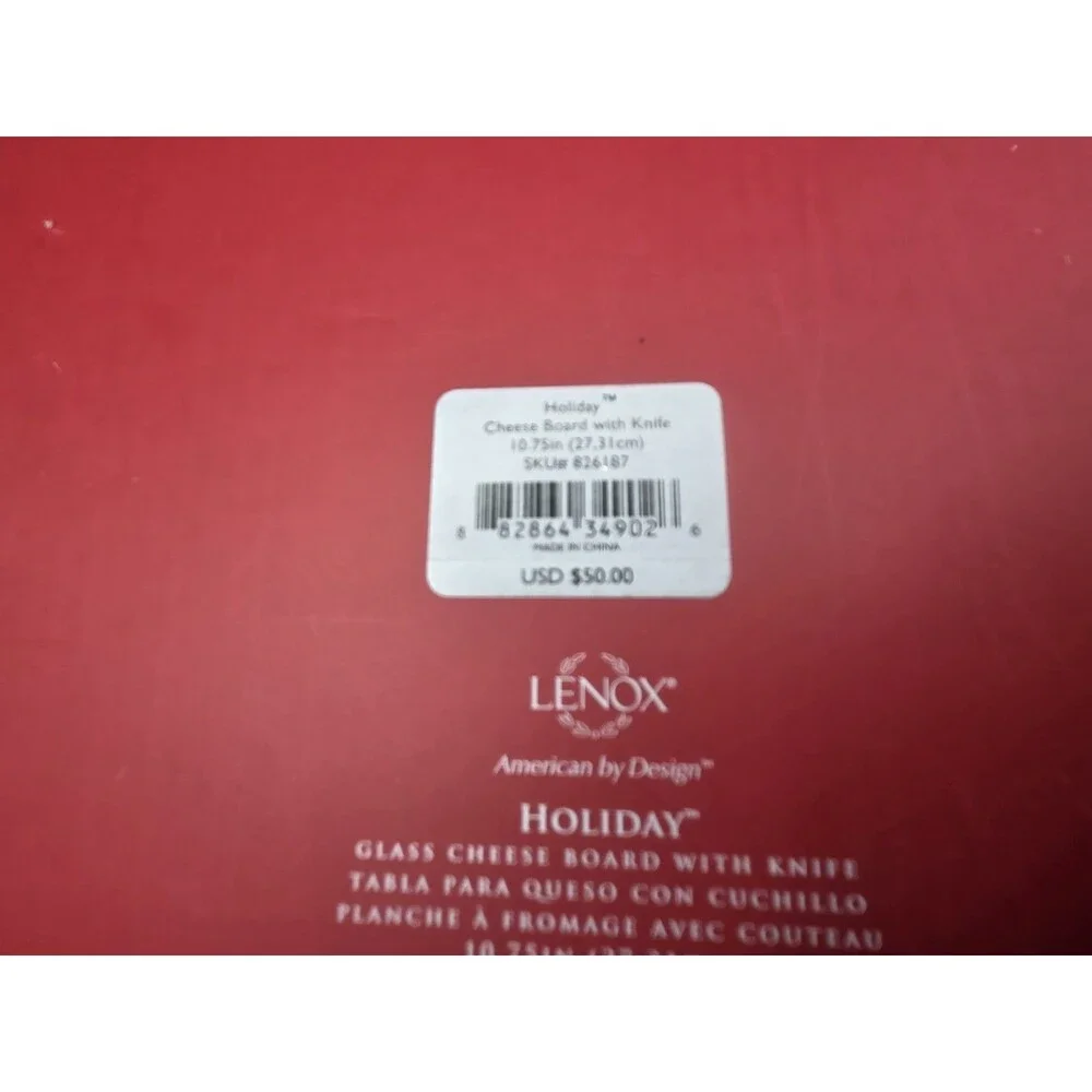Lenox Holiday Glass Cheese Board With Knife Glass New Original Package
